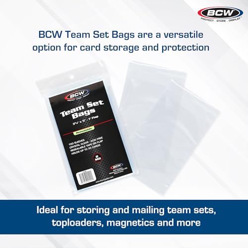BCW Resealable Team Set Bags – 100 Count | Holds 35 Loose Cards or 5 Standard 35pt Toploaders | Fits Magnetics up to 108pt | Acid-Free Team Bags for Trading Cards & Shipping - Image 2