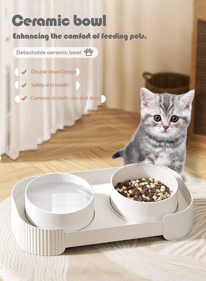 وعاء طعام مزدوج للقطط من السيراميك، يمنع الذقن السوداء، وعاء قابل للفصل للطعام والماء، آمن وصحي للقطط والكلاب - Image 1
