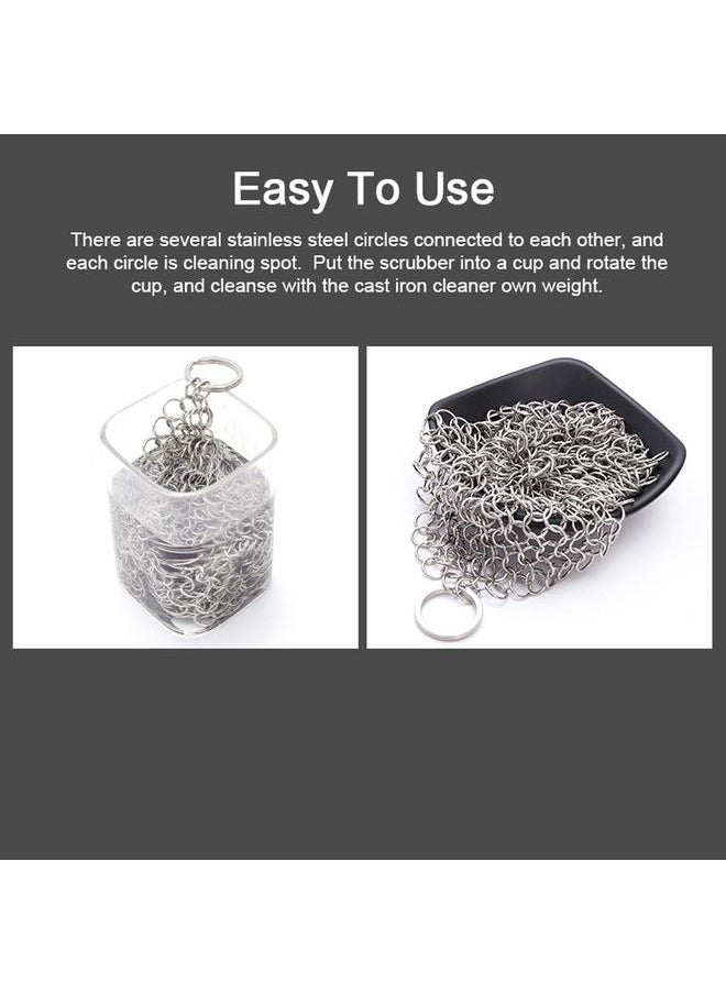 NIBEMINENT - Stainless Steel Chainmail Scrubber Cast Iron Cleaner for Skillet, Wok, Pan Kitchen Household Chain Scrubber - Image 1