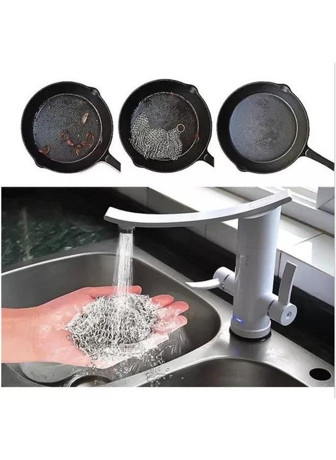 NIBEMINENT - Stainless Steel Chainmail Scrubber Cast Iron Cleaner for Skillet, Wok, Pan Kitchen Household Chain Scrubber - Image 1