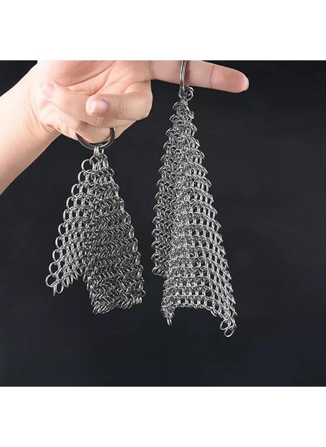 NIBEMINENT - Stainless Steel Chainmail Scrubber Cast Iron Cleaner for Skillet, Wok, Pan Kitchen Household Chain Scrubber - Image 1