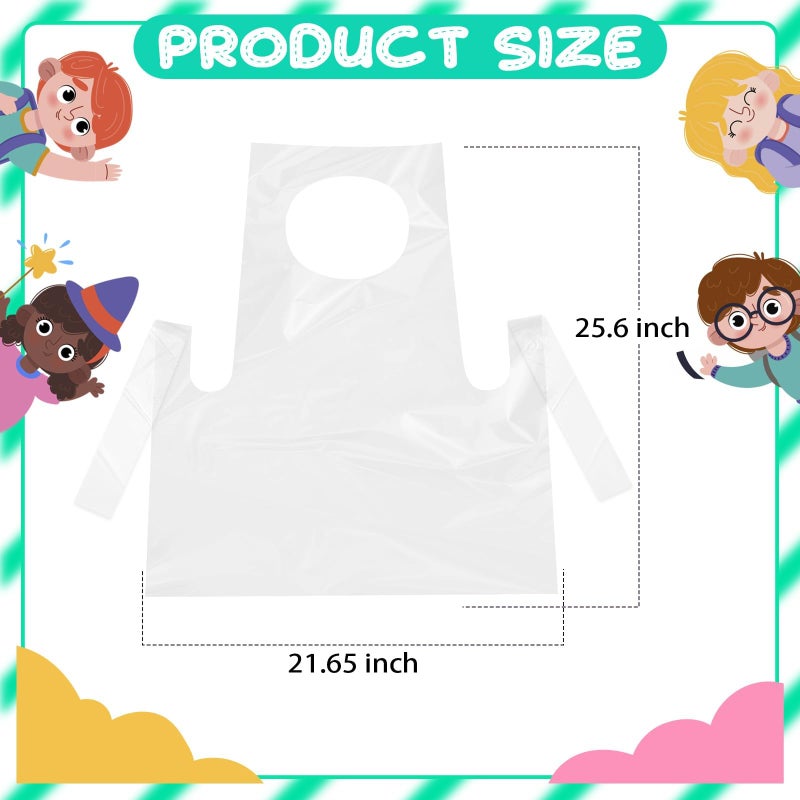 ZAUGONTW 100 Pcs Disposable Aprons for Kids - Clear Plastic Aprons Kids Art Disposable Waterproof Smocks for Painting, Cooking 4-12 - Image 2