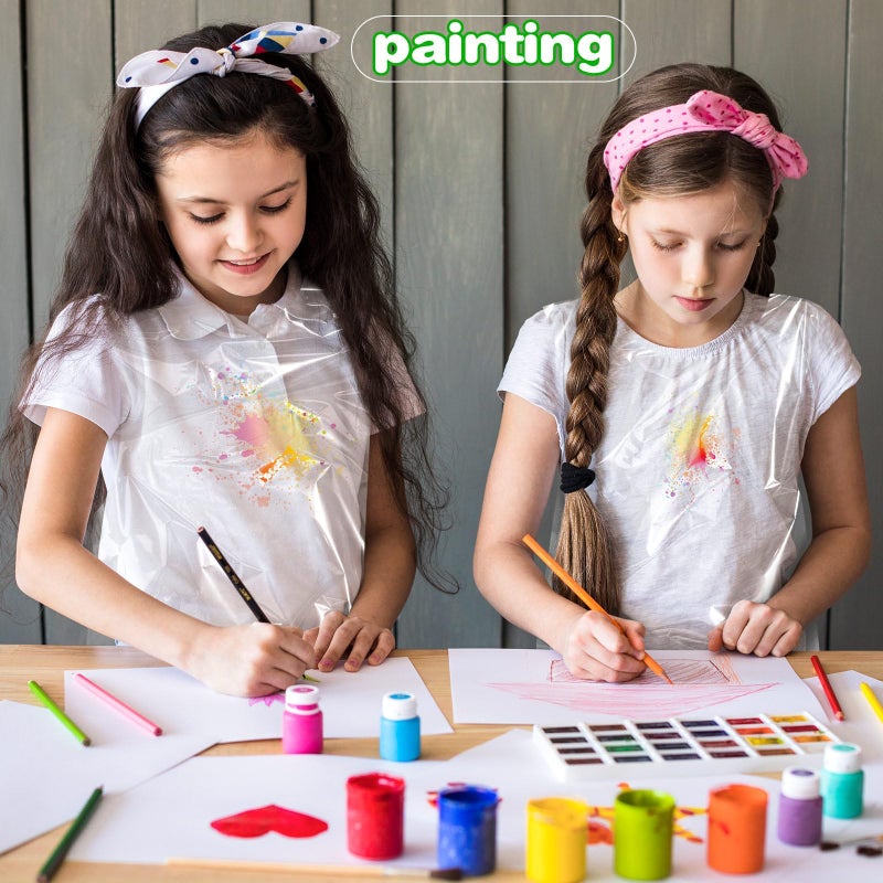 ZAUGONTW 100 Pcs Disposable Aprons for Kids - Clear Plastic Aprons Kids Art Disposable Waterproof Smocks for Painting, Cooking 4-12 - Image 5