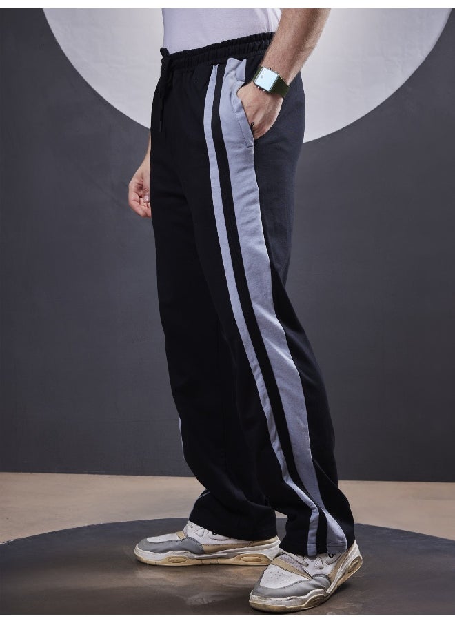 Maniac Maniac Mens ColorBlock Black and Grey Cotton Trackpant  - Image 1