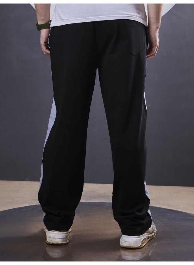 Maniac Maniac Mens ColorBlock Black and Grey Cotton Trackpant  - Image 5