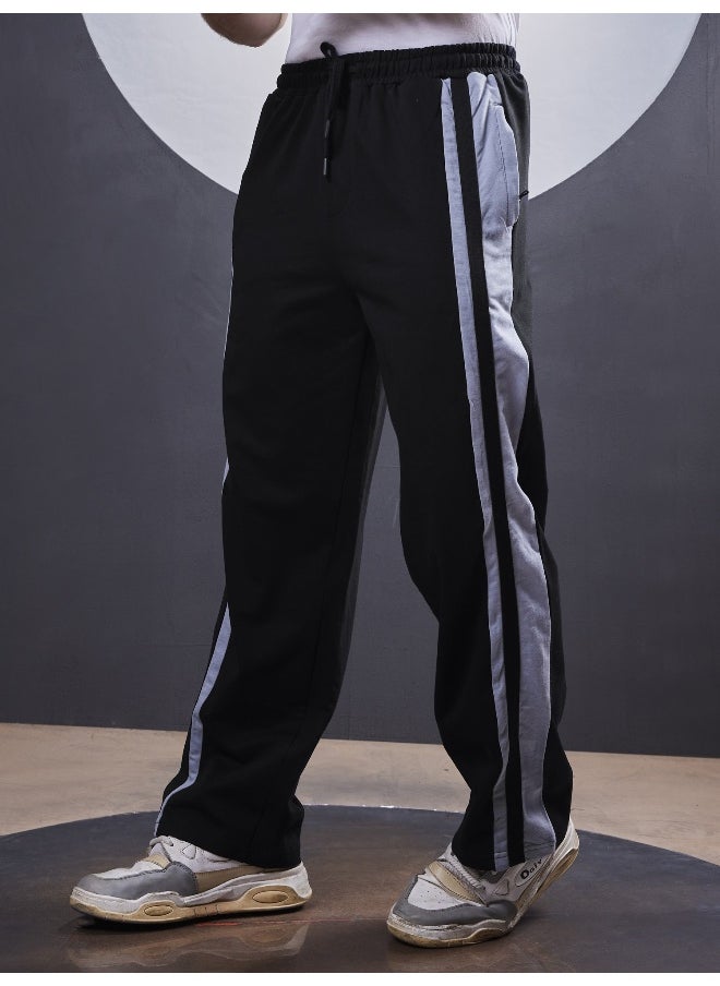 Maniac Maniac Mens ColorBlock Black and Grey Cotton Trackpant  - Image 4