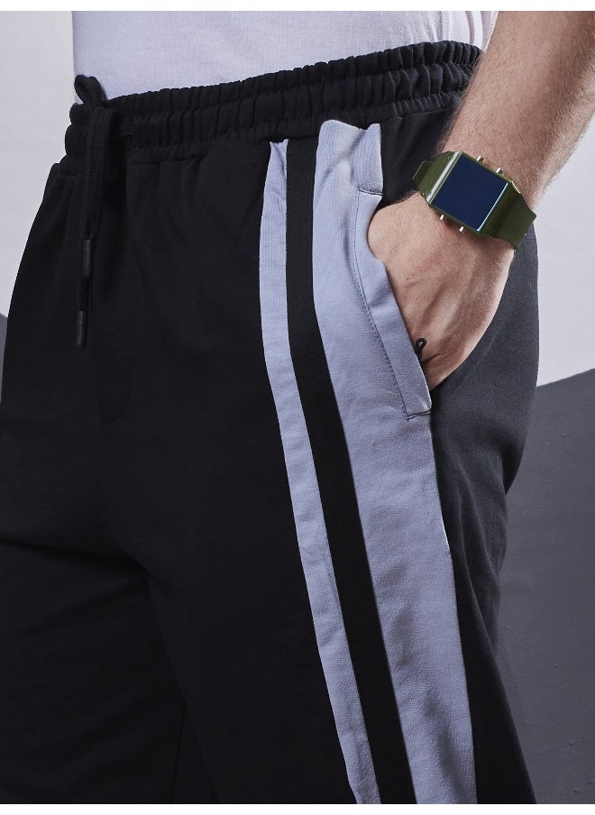 Maniac Maniac Mens ColorBlock Black and Grey Cotton Trackpant  - Image 2