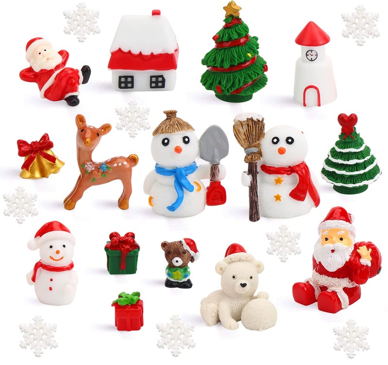 DIYASY Christmas Miniature Figurines30 Pcs Mini Crafts Resin Santa Claus Snowman Elk Ornaments Kit for DIY Christmas Fairy Garden and Snow Globes