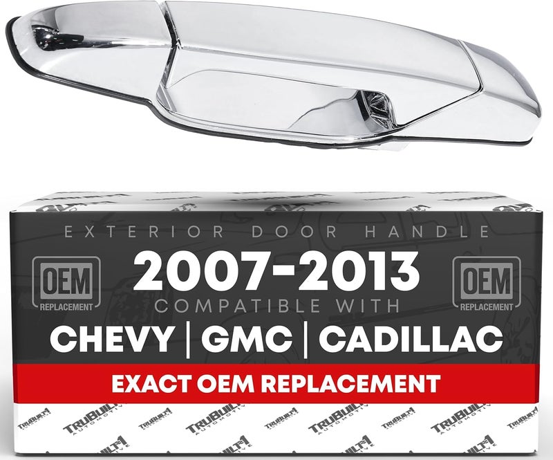 T1A Exterior Rear Driver Door Handle - Compatible with 2007-2013 Chevrolet Avalanche, 07-14 Silverado 1500, 2500, 3500, Suburban, Tahoe; 07-14 GMC Sierra 1500, 2500, 3500, Yukon XL - Chrome - OEM 2273872 - Image 1