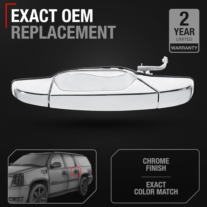 T1A Exterior Rear Driver Door Handle - Compatible with 2007-2013 Chevrolet Avalanche, 07-14 Silverado 1500, 2500, 3500, Suburban, Tahoe; 07-14 GMC Sierra 1500, 2500, 3500, Yukon XL - Chrome - OEM 2273872 - Image 2