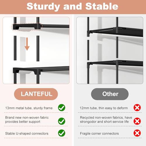 LANTEFUL 3 Tier Shoe Rack with 5 Hooks for Closet, Entryway, Garage, Small Spaces & Dorm, Stackable Free Standing Long Shoe Shelf Storage & Organizer for Sneaker and Boot, Black, 27.8"W - Image 5