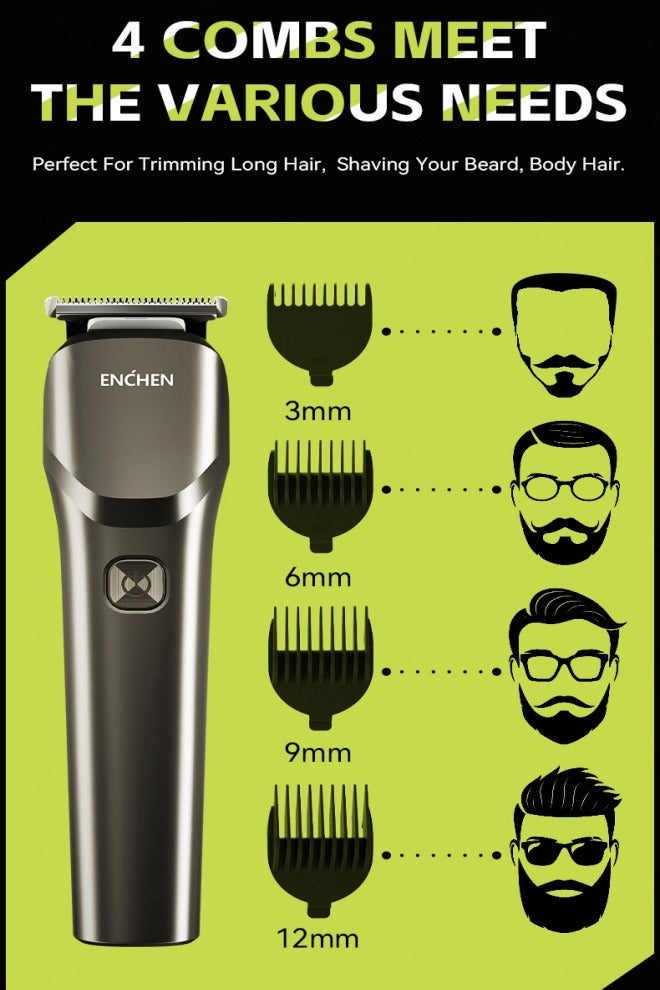 ENCHEN All in One Multi Function Electric Trimmer With 1200mah Battery Life,Four Detachable Guide Combs and Smart Travel Lock Function - Grey - Beardo 2 - Image 5