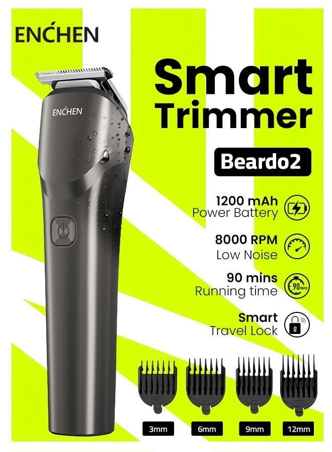 ENCHEN All in One Multi Function Electric Trimmer With 1200mah Battery Life,Four Detachable Guide Combs and Smart Travel Lock Function - Grey - Beardo 2 - Image 1