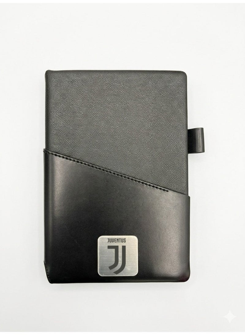 Premium Black Leather Notebook with Metal Juventus Logo – Elegant Business Journal with Pen Holder - Image 1