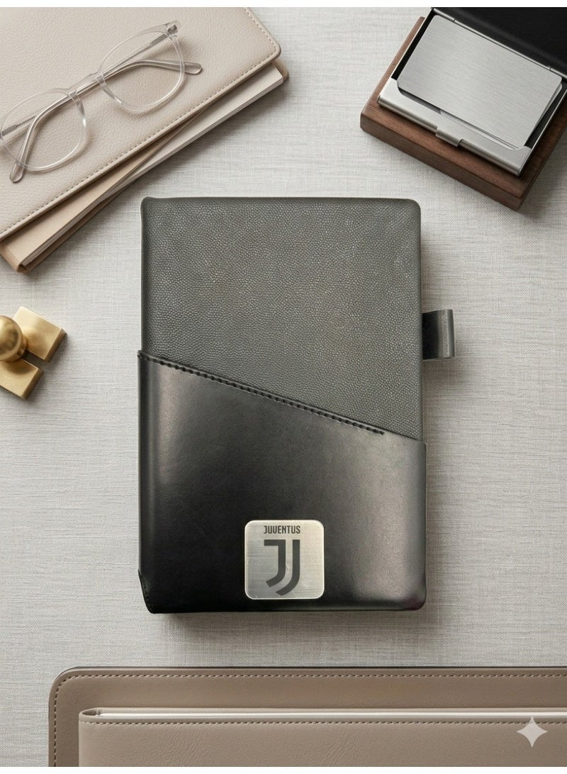 Premium Black Leather Notebook with Metal Juventus Logo – Elegant Business Journal with Pen Holder - Image 2