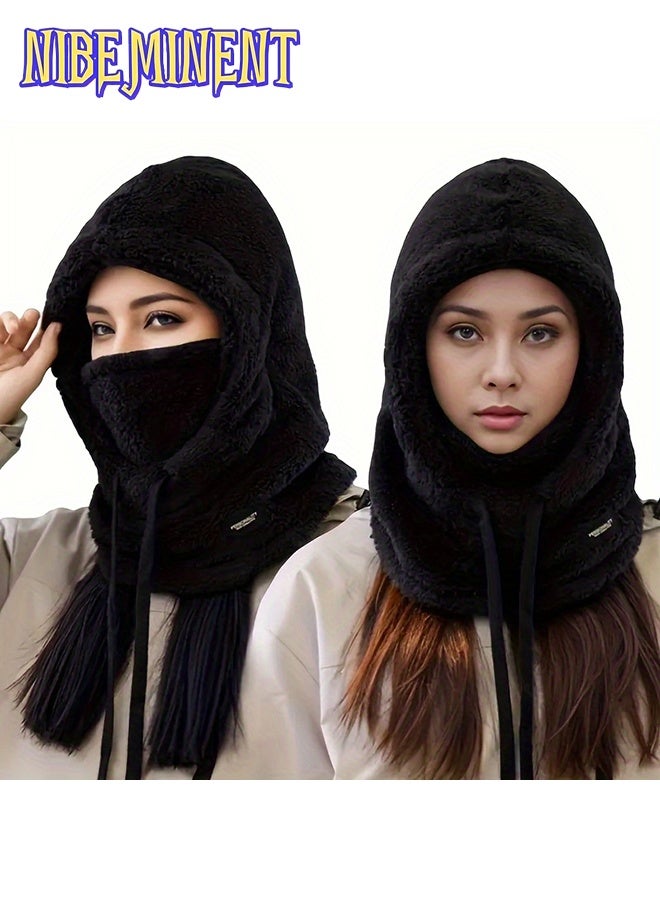 NIBEMINENT Women'S Winter Fleece-Lined Hooded Scarf, Windproof And Ear-Protecting, Thick And Warm, Perfect for Outdoor Travel, Sports, Shopping, And Socializing. A Must-Have for Winter And a Great Christmas Gift - Image 1