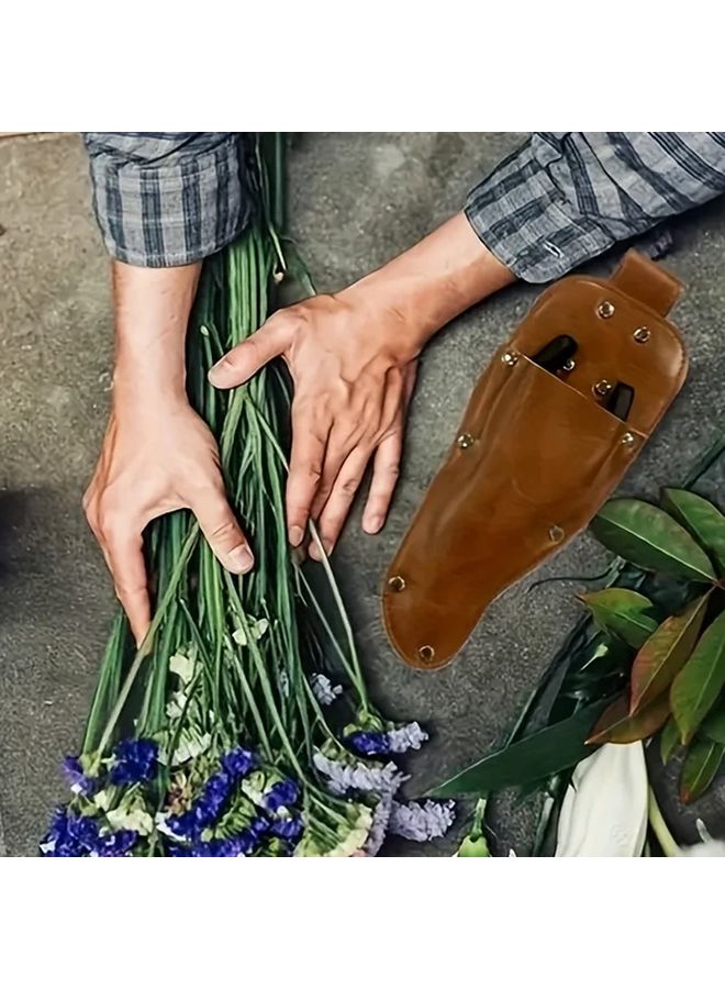 Brown Leather Gardening Scissors Holster With Belt Loop For Pruner Storage - Image 5