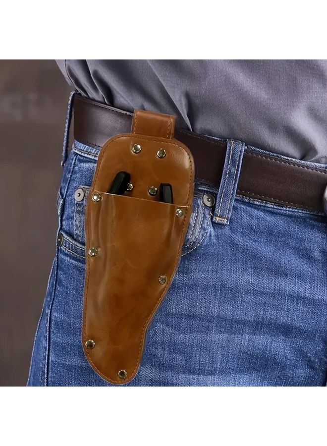 Brown Leather Gardening Scissors Holster With Belt Loop For Pruner Storage - Image 1