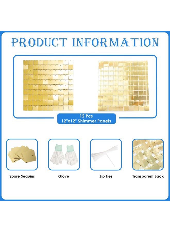 Kate Shimmer Wall Backdrop Light Gold Square Sequin Wall Panel Backdrop Decor for Wedding, Anniversary, Birthday, Party, 12 Panels - Image 2