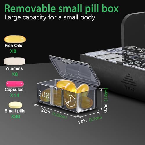 TALVOLC M Pill Organizer Weekly, 2 Times a Day for 7-Day Leather Medicine Box Travel Container Vitamin Am Pm Pill Case, Twice Daily Privacy Pill Holder, Modern and Portable Pillbox (Black and Brown) - Image 5