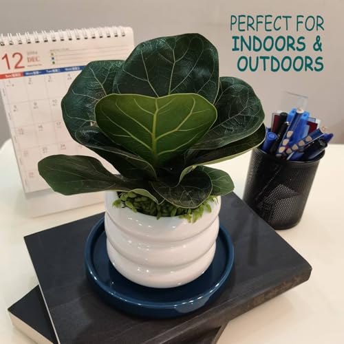 Fzfeiyy Ceramic Plant Saucer 5 Inch, 2 Pack Round Plant Saucers for Indoors/Outdoors, Flower Pot Saucers for Holding Water Drips and Soil, Ceramic Drainage Tray for Plant Pot (Blue) - Image 2