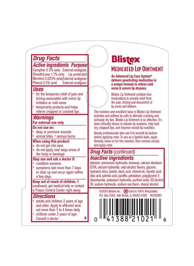 Blistex - Medicated Lip Ointment 0.21 Ounce Tube Pack Of 12Relieves Cold Sores & Helps Heal Dry Chapped Lips Pain Relief From Lip Sores & Blisters Healing Ointment - Image 1