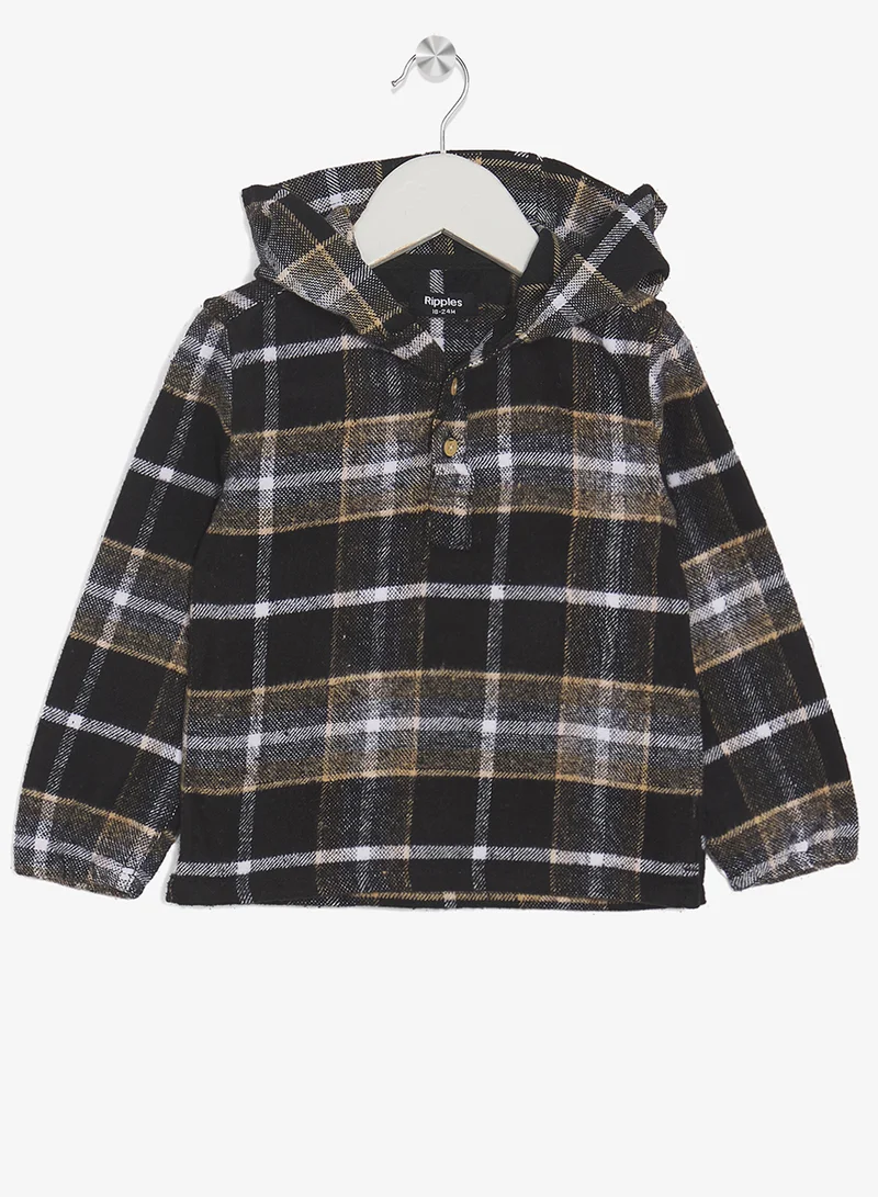 Ripples Boys Long Sleeves Shirt With Hoodie