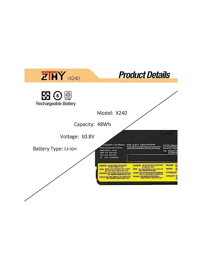 ZTHY 48Wh 68+ Laptop Battery Replacement For Lenovo Thinkpad X240 X250 X260 X270 W550 W550S L450 L460 L470 P50S T440 T440S T450 T450S T460 T460P T470P T550 T560 45N1124 45N1125 45N1128 45N1129 45N1130 - Image 3