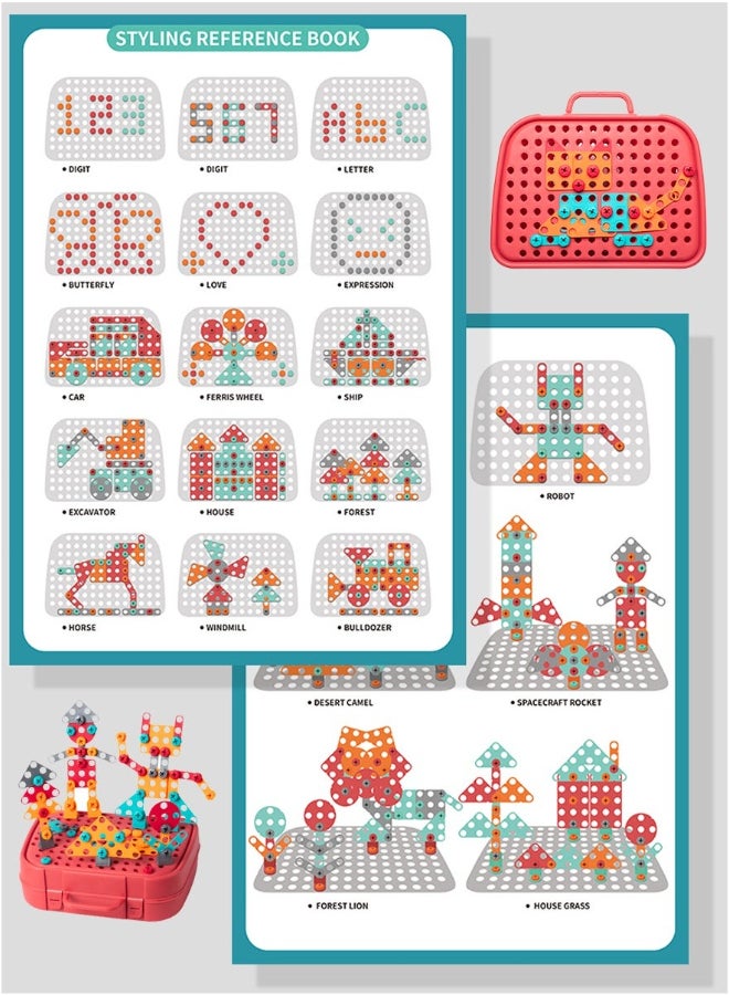 SHABILI 230 Pcs Montessori STEM Drill Toy Toolbox for Kids Aged 3 Plus Electric Screwdriver with Dual Bits 2D and 3D Puzzle Board Engineering Construction Building Blocks Kit AA Batteries Not Included - Image 2