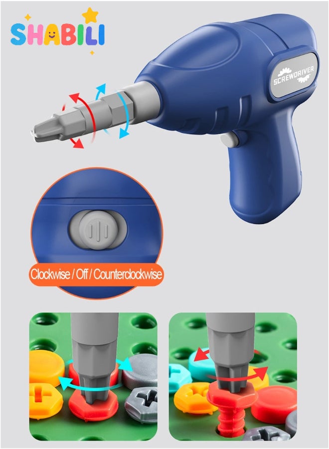 SHABILI 230 Pcs Montessori STEM Drill Toy Toolbox for Kids Aged 3 Plus Electric Screwdriver with Dual Bits 2D and 3D Puzzle Board Engineering Construction Building Blocks Kit AA Batteries Not Included - Image 3