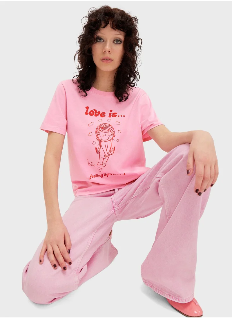 MONKI Crew Neck Graphic Crop T-Shirt