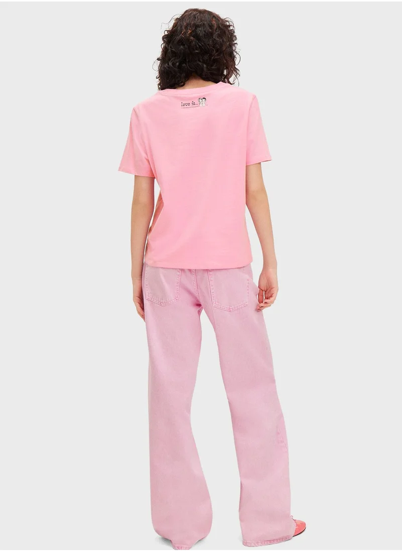 MONKI Crew Neck Graphic Crop T-Shirt