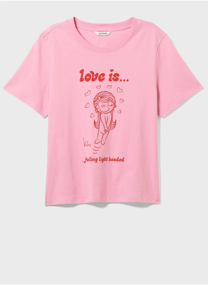 MONKI Crew Neck Graphic Crop T-Shirt