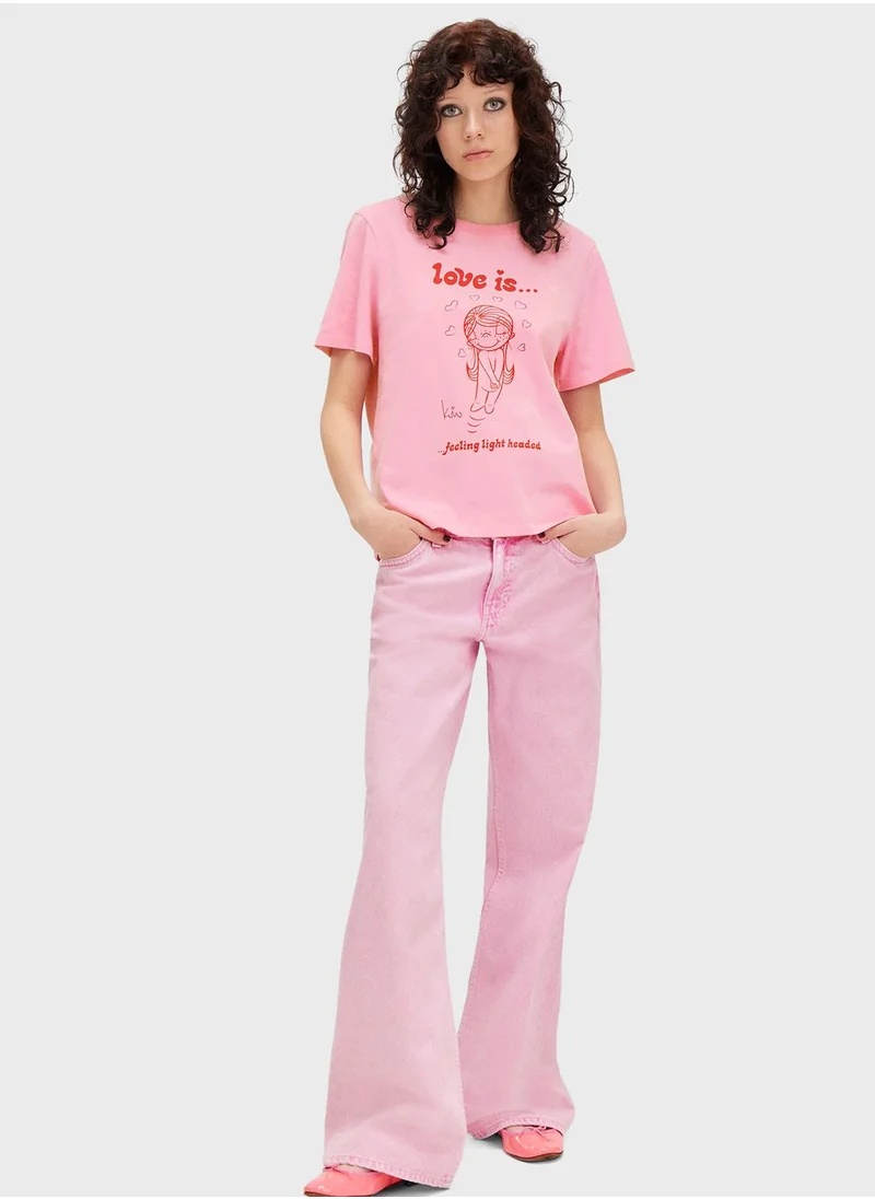 MONKI Crew Neck Graphic Crop T-Shirt