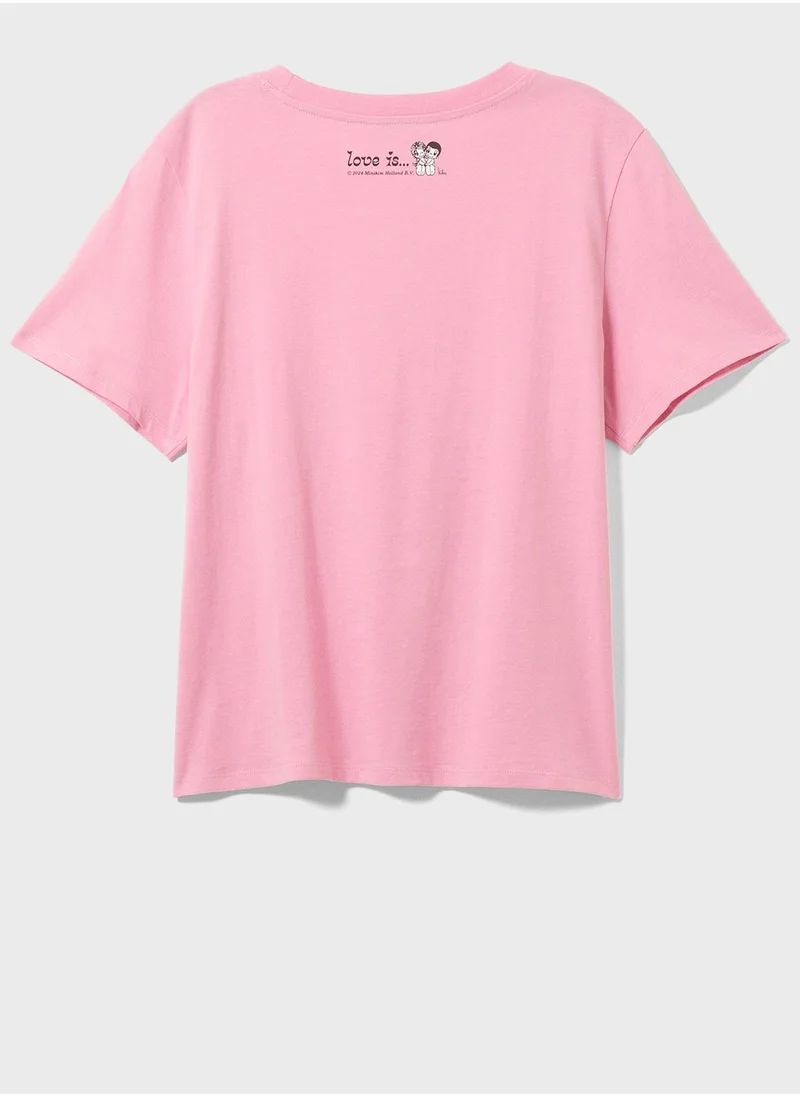 MONKI Crew Neck Graphic Crop T-Shirt