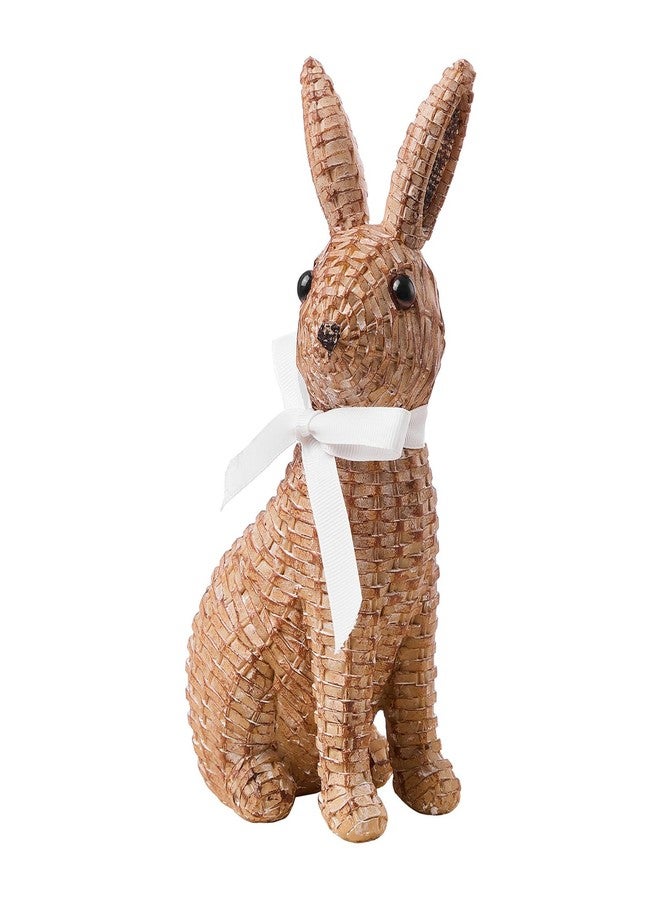 Zensounding Easter Rabbit Decorative Ornament Resin Vine Weaving Effect Rabbit Sculpture Easter Party Decoration Easter Gift (8.1in Brown Station) - Image 2