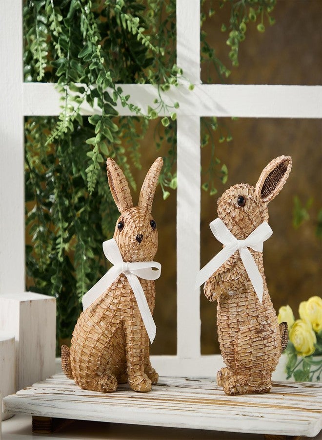 Zensounding Easter Rabbit Decorative Ornament Resin Vine Weaving Effect Rabbit Sculpture Easter Party Decoration Easter Gift (8.1in Brown Station) - Image 5