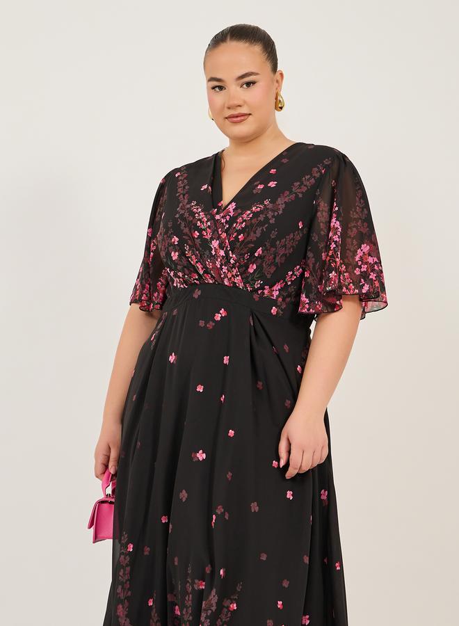 Styli Plus Size Floral Print Short Sleeves A-Line Maxi Dress - Image 3