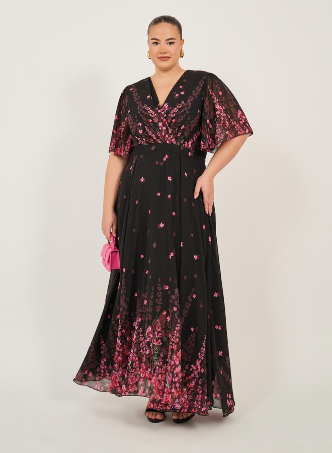 Styli Plus Size Floral Print Short Sleeves A-Line Maxi Dress - Image 2