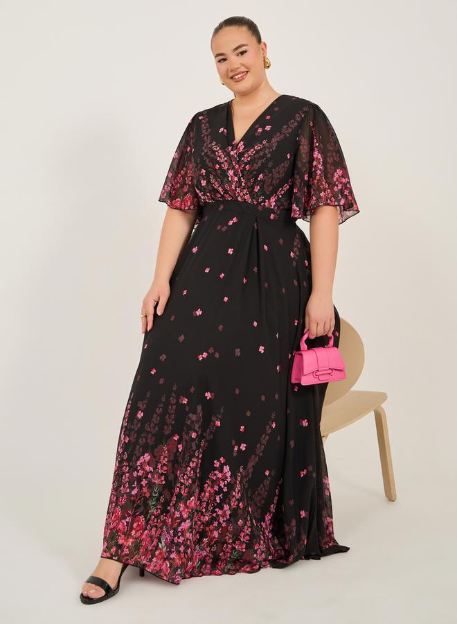 Styli Plus Size Floral Print Short Sleeves A-Line Maxi Dress - Image 1