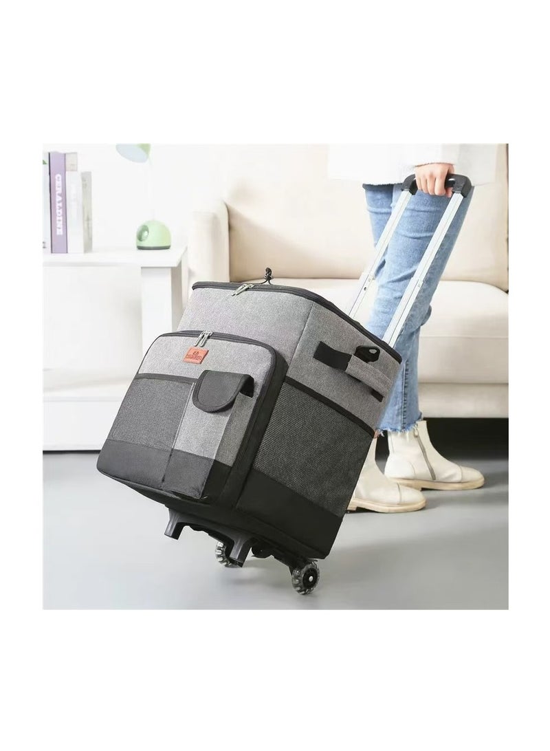 Outdoor 35L Picnic bag Large Cooler Bag Insulated Handbag Rolling Trolley Cooler Bag, Insulated Food Bag with Wheels, Portable and Foldable Grocery Bag for Outdoor, Lunch, BBQ, Beach, Camping, Picnic, Shopping, Travel (Grey)  - Image 1
