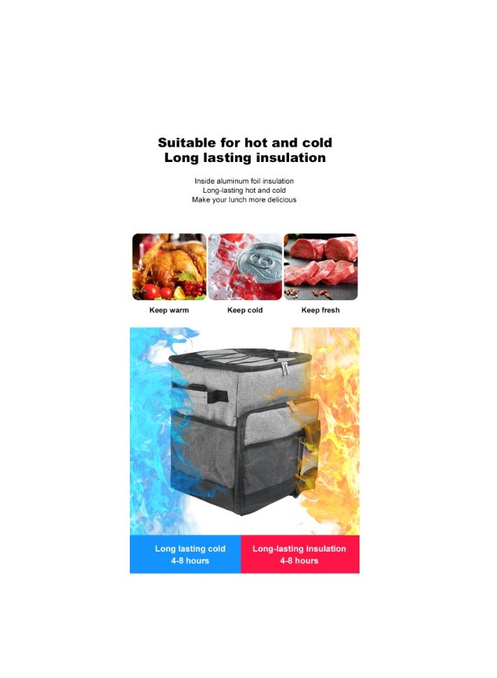Outdoor 35L Picnic bag Large Cooler Bag Insulated Handbag Rolling Trolley Cooler Bag, Insulated Food Bag with Wheels, Portable and Foldable Grocery Bag for Outdoor, Lunch, BBQ, Beach, Camping, Picnic, Shopping, Travel (Grey)  - Image 3