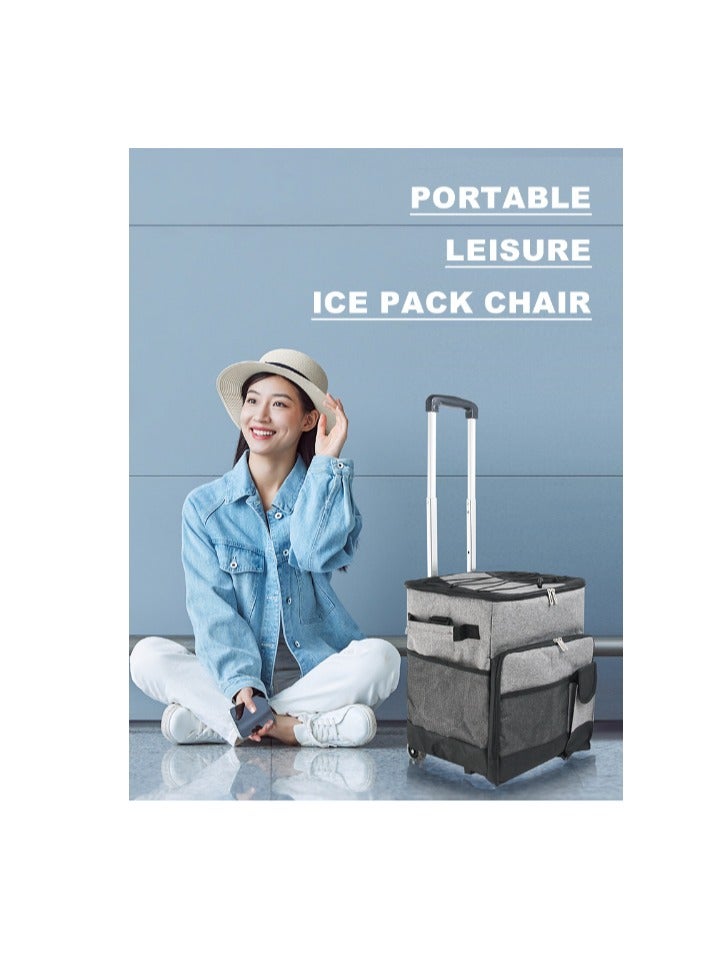 Outdoor 35L Picnic bag Large Cooler Bag Insulated Handbag Rolling Trolley Cooler Bag, Insulated Food Bag with Wheels, Portable and Foldable Grocery Bag for Outdoor, Lunch, BBQ, Beach, Camping, Picnic, Shopping, Travel (Grey)  - Image 4