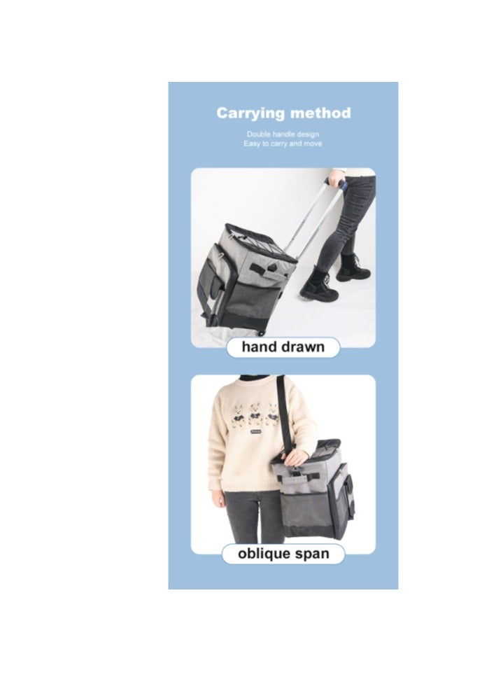 Outdoor 35L Picnic bag Large Cooler Bag Insulated Handbag Rolling Trolley Cooler Bag, Insulated Food Bag with Wheels, Portable and Foldable Grocery Bag for Outdoor, Lunch, BBQ, Beach, Camping, Picnic, Shopping, Travel (Grey)  - Image 5