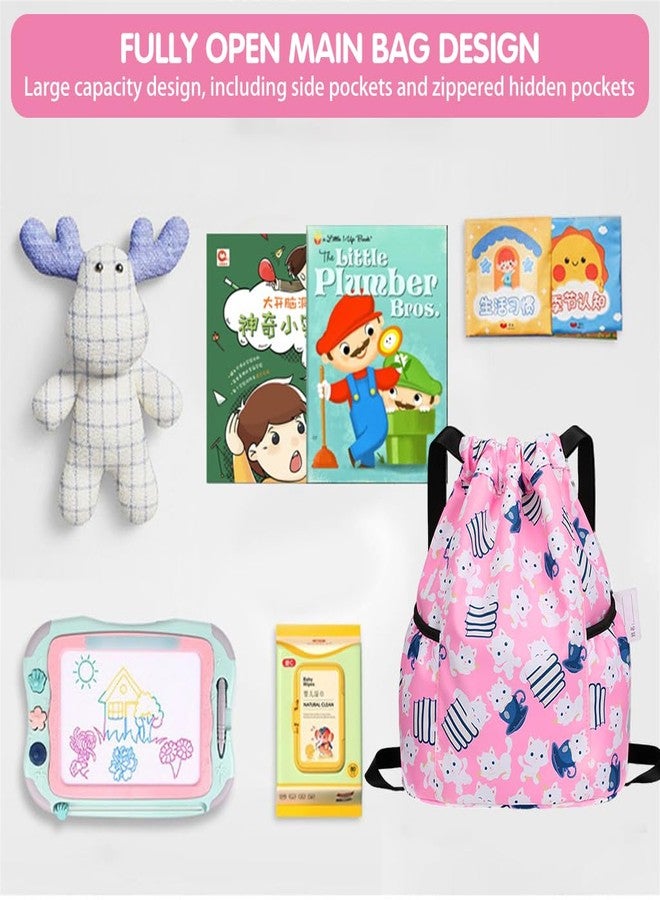 PALAY® Drawstring Backpack - Kids Pink Cartoon Print Nylon Drawstring Backpack with Adjustable Shoulder Strap - Waterproof Travel & Activity Bag - Image 5