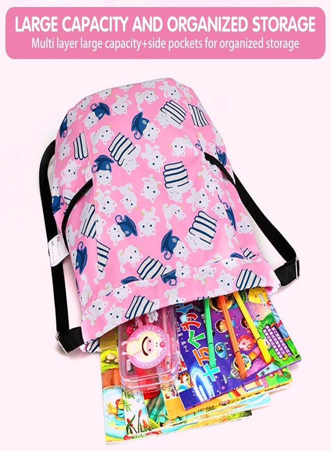 PALAY® Drawstring Backpack - Kids Pink Cartoon Print Nylon Drawstring Backpack with Adjustable Shoulder Strap - Waterproof Travel & Activity Bag - Image 4