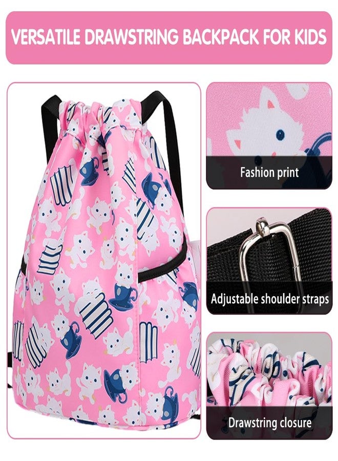PALAY® Drawstring Backpack - Kids Pink Cartoon Print Nylon Drawstring Backpack with Adjustable Shoulder Strap - Waterproof Travel & Activity Bag - Image 3