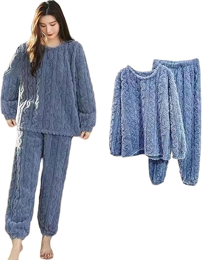 Ukal Men's and Boy's Winter Wool Blend Fleece Velvet Full Length Nightwear Pajama and top Set (Plus Size, Blue, Large) - Image 4