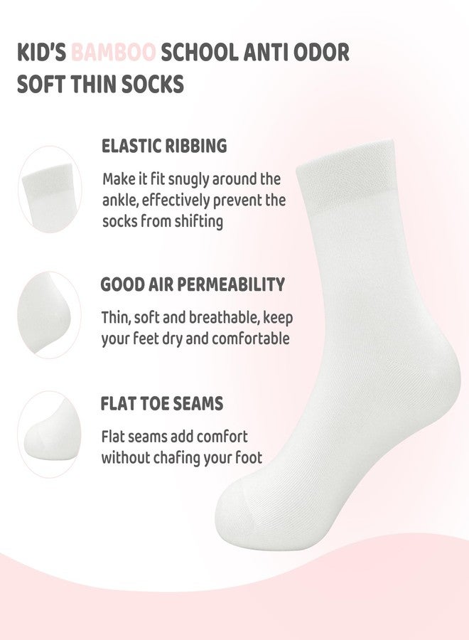 SERISIMPLE Kids Viscose Bamboo School Socks Soft flate Seam Color Anti Odor Thin Breathable Stretch Cuffs Girls Boy 5 Pairs (US, Alpha, Medium, Regular, White) - Image 3