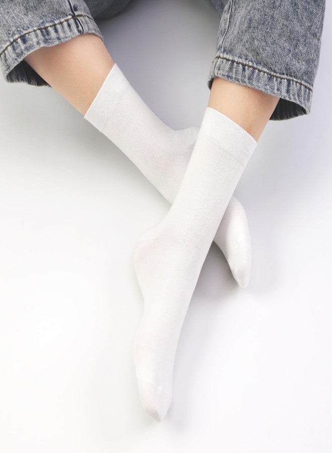 SERISIMPLE Kids Viscose Bamboo School Socks Soft flate Seam Color Anti Odor Thin Breathable Stretch Cuffs Girls Boy 5 Pairs (US, Alpha, Medium, Regular, White) - Image 2